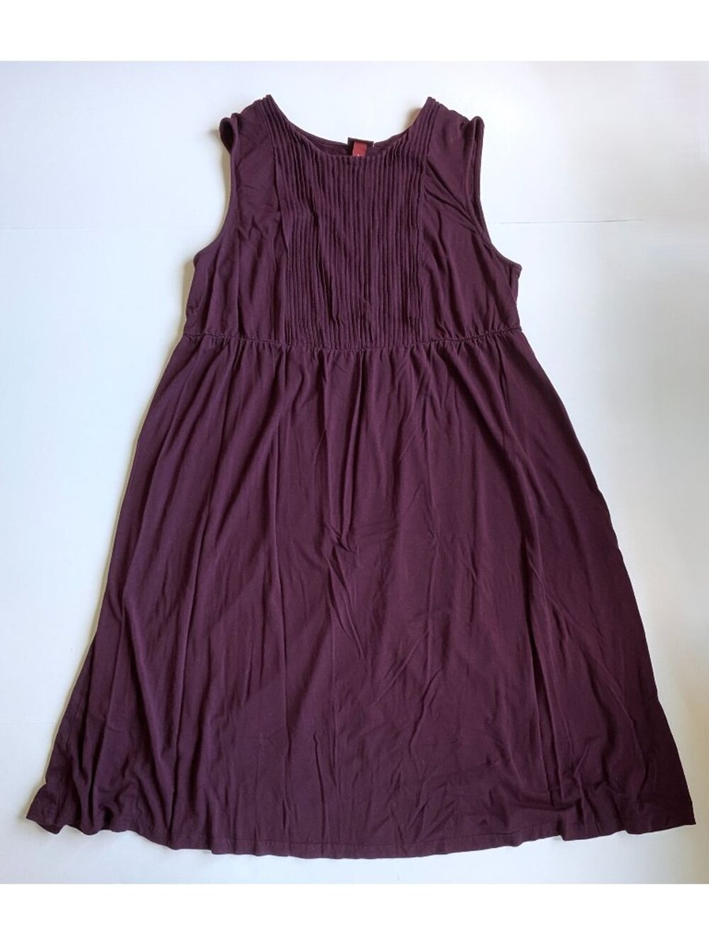 Womens Merona Sleeveless Pullover Dress Plum Pleated Breast A-Line Size Large